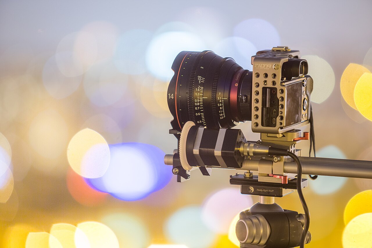 Camera with a wide-angle lens and support system.