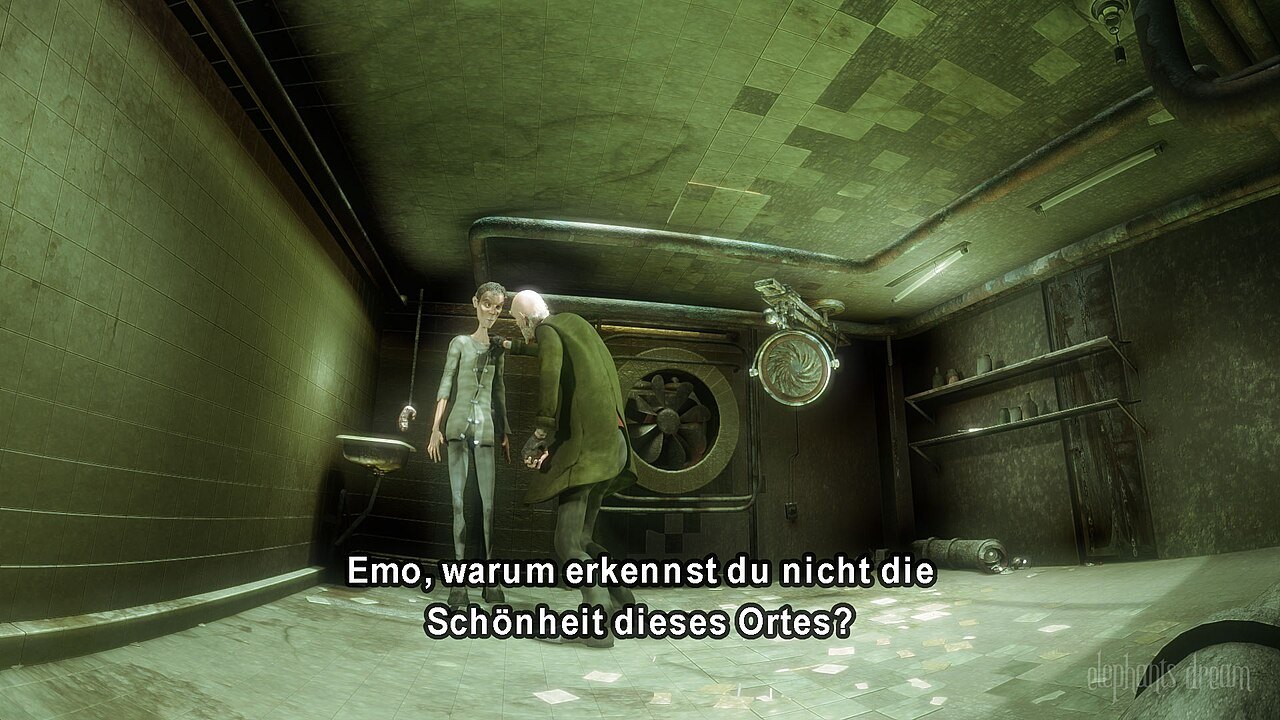 German subtitles in a scene from Elephants Dream.