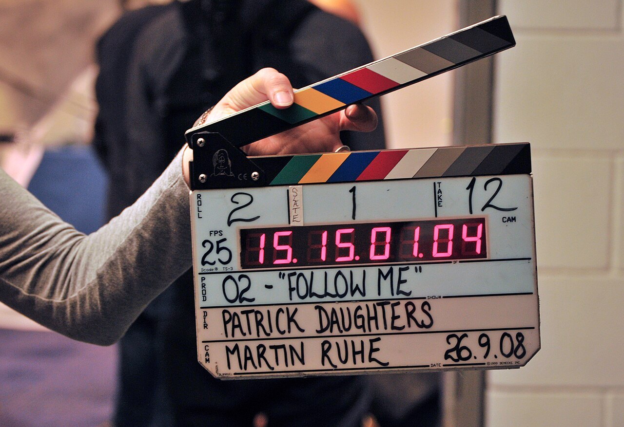 Clapperboard during a production.