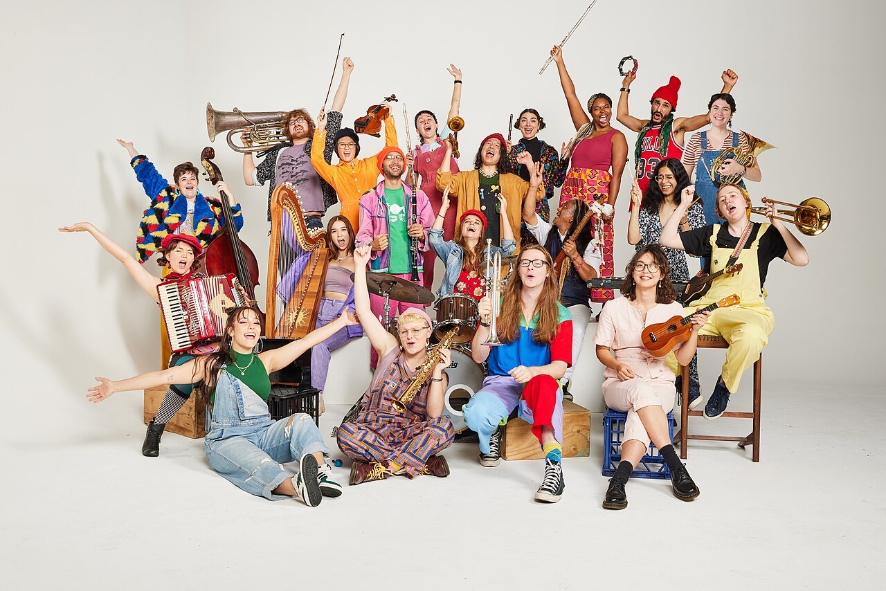 Ensemble with a variety of acoustic instruments.