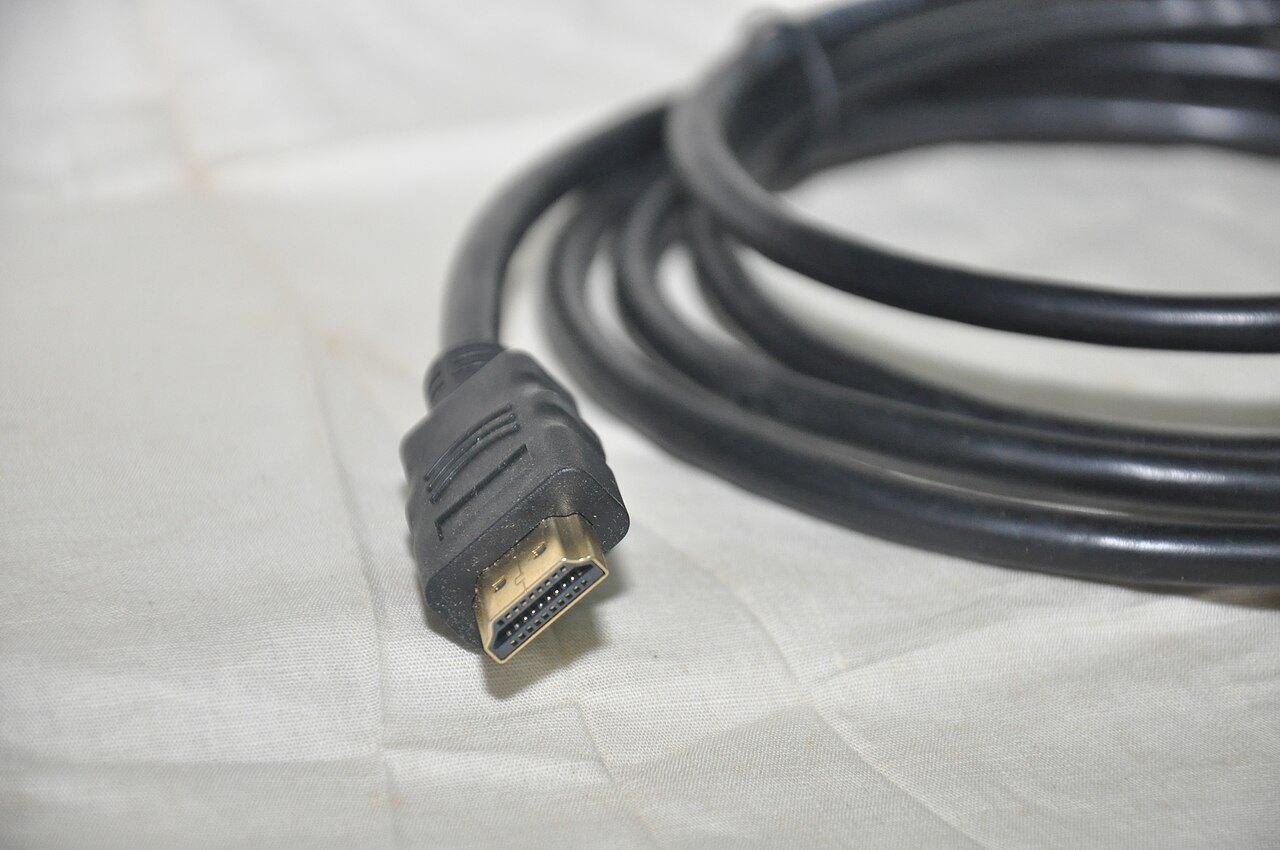 HDMI cable with its connector visible.